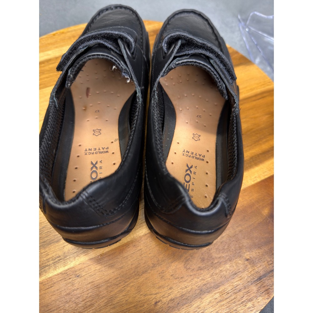 Geox Respira Loafers Women 5 Black Leather Hook Loop Strap Moc Toe Driving Shoes - Picture 14 of 14